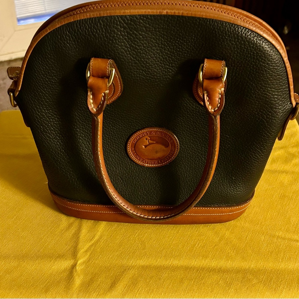 Classic Dooney & Bourke Black and Tan Pebbled Leather Satchel